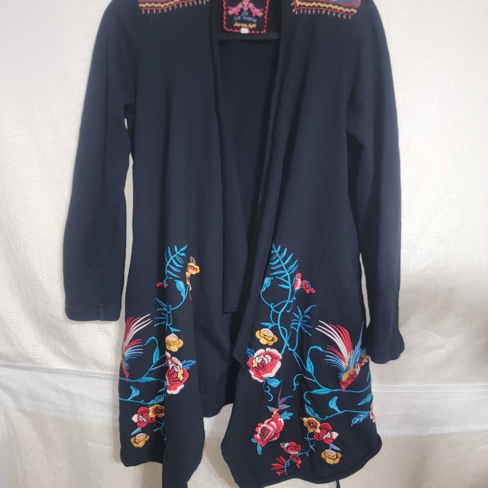 JW Los Angeles Black Floral Embroidered Women's Cardigan